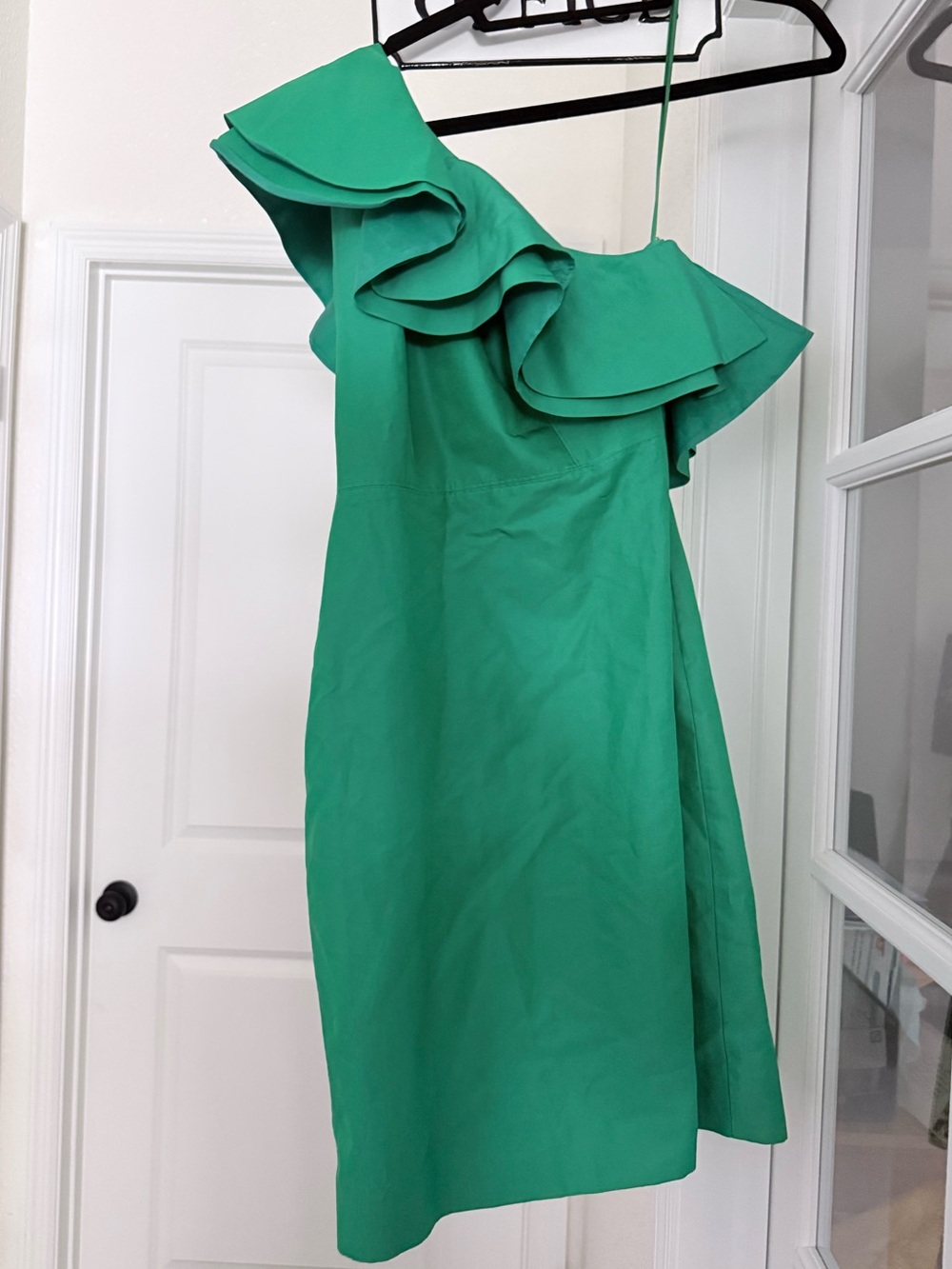 J. Crew Emerald One-Shoulder Ruffle Dress